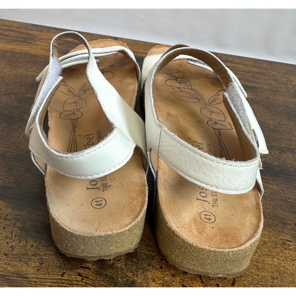 Josef Seibel Tonga 25 Women's Sandals White Leather Tan Cork Size 41 US 10 -10.5 - Picture 9 of 11